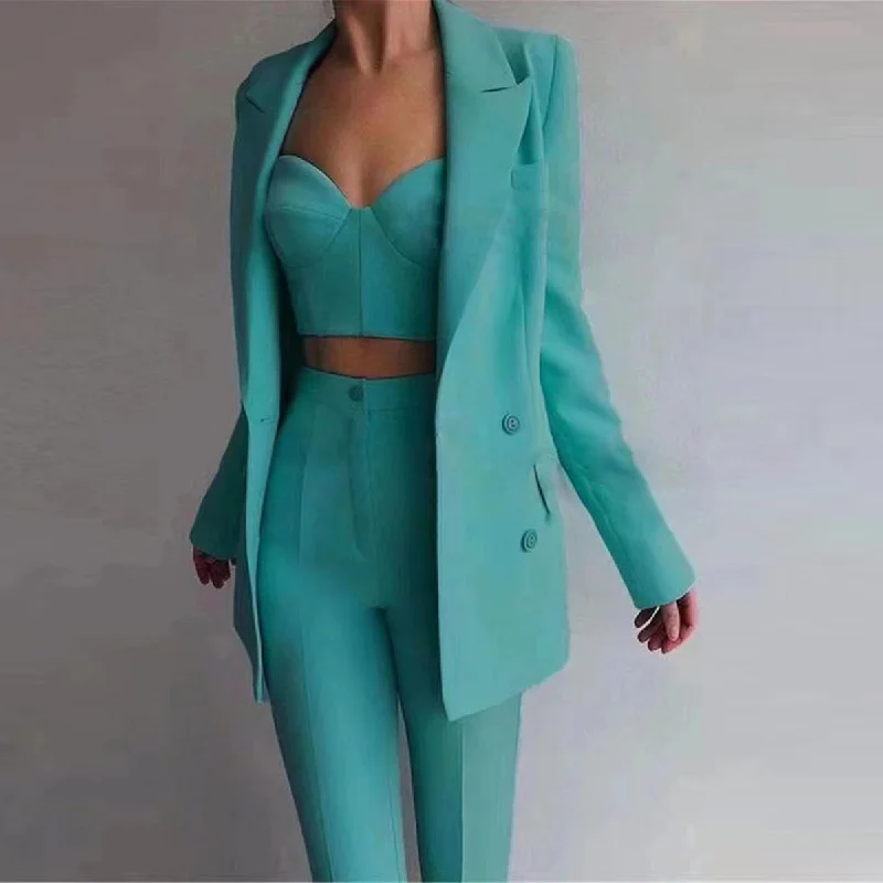 women’s houndstooth shirts-High Quality Casual Office Business Women    plus Bra Pants Blazer Suit Set