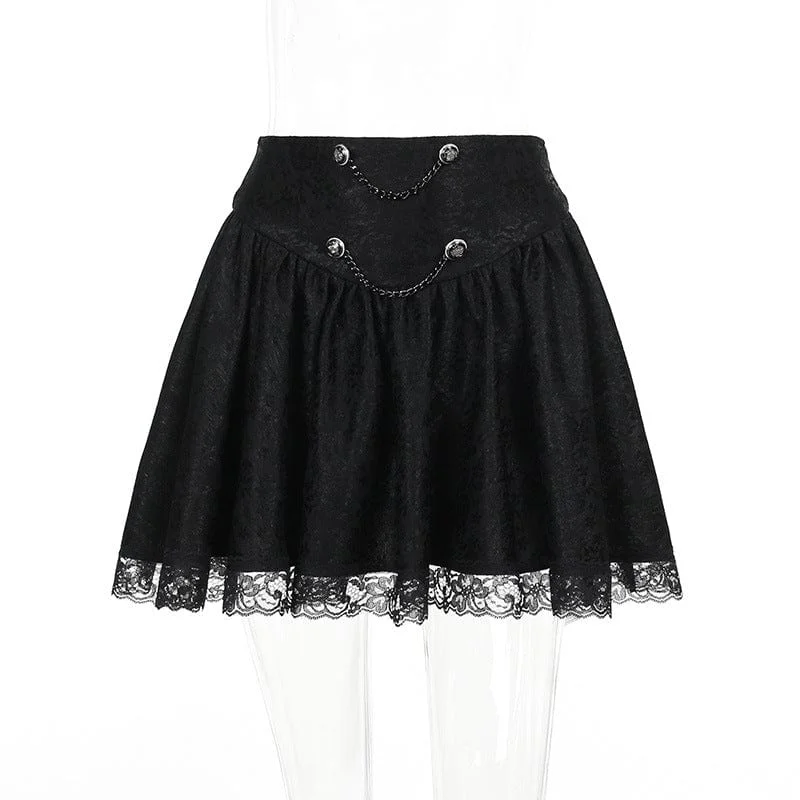 female tropical tunics-Women's Gothic Chains Lace Splice Pleated Skirt