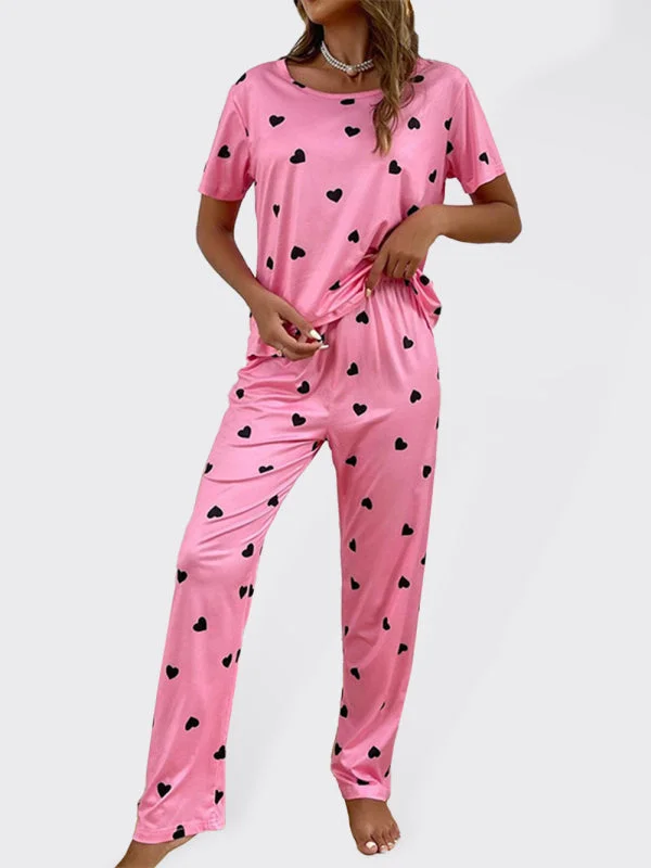 female lakeside coverups-Women's Sweet Pajama Set With Allover Heart Print