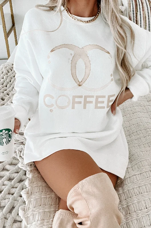 women’s kickboxing tops-Coffee Addict Graphic Crewneck (White) - Print On Demand