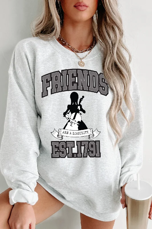 women’s down coats-"Friends Are A Liability" Graphic Crewneck (Ash) - Print On Demand