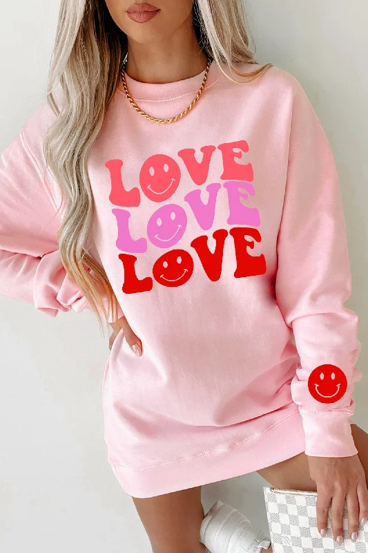 ladies gabardine vests-Groovy Love Graphic Crewneck (Light Pink) - Print On Demand