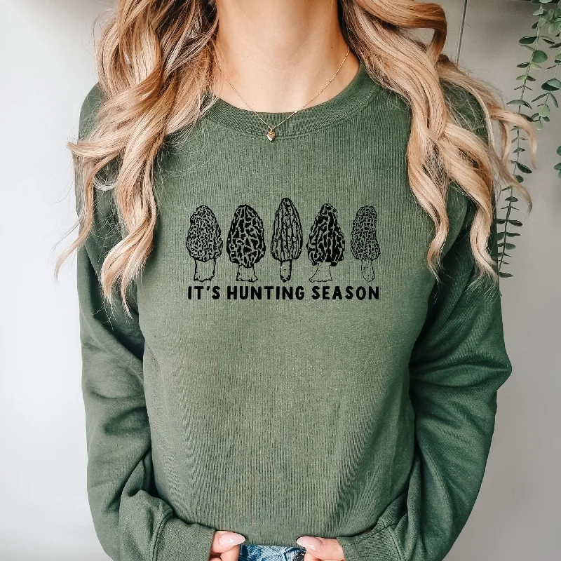 female denim gathered skirts-Hunting Season Morel Mushroom Sweatshirt Men and Women *UNISEX FIT*