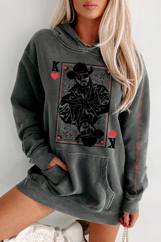 women’s boat-neck sweaters-"Ride Off Into The Sunset" Double-Sided Vintage Wash Graphic Hoodie (Black) - Print On Demand