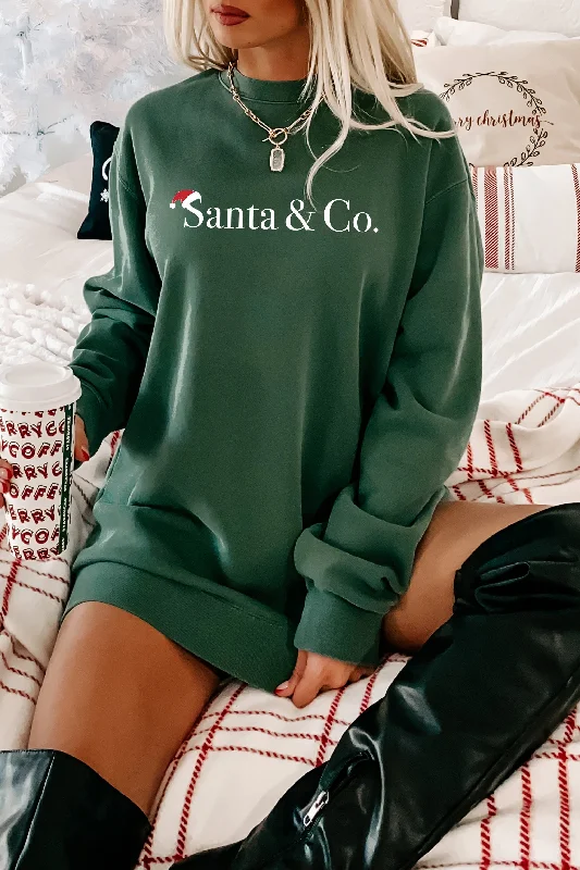 women’s chenille pullovers-"Santa & Co." Heavyweight Graphic Crewneck (Alpine Green) - Print On Demand