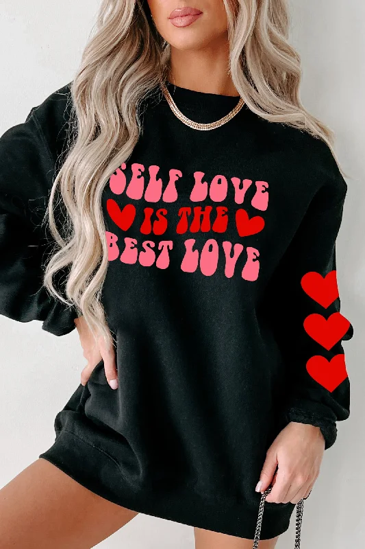 women’s relaxed joggers-"Self Love Is The Best Love" Graphic Multiple Shirt Options (Black) - Print On Demand