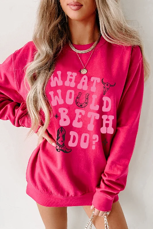 female leather bombers-"What Would Beth Do" Graphic Crewneck (Hot Pink/Light Pink) - Print On Demand