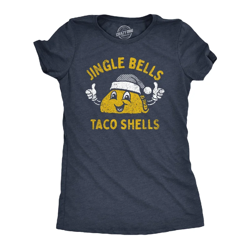 female chiffon-overlay tops-Womens Jingle Bells Taco Shells T Shirt Funny Xmas Season Mexican Food Lovers Tee For Ladies