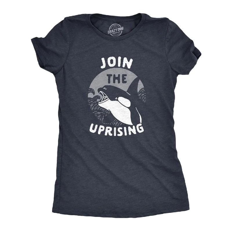 ladies brocade jackets-Womens Join The Uprising T Shirt Funny Killer Whale Orca Joke Tee For Ladies