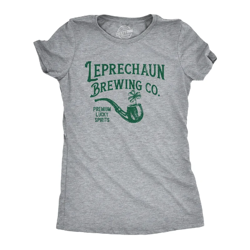 ladies stylish rompers-Womens Leprechaun Brewing Co Funny St Patricks Day T Shirt Womens Drinking Tee