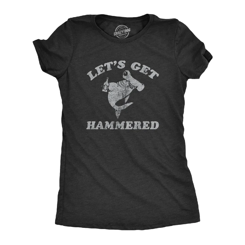 female denim smock minis-Womens Lets Get Hammered T Shirt Funny Hammerhead Shark Drinking Partying Joke Tee For Ladies