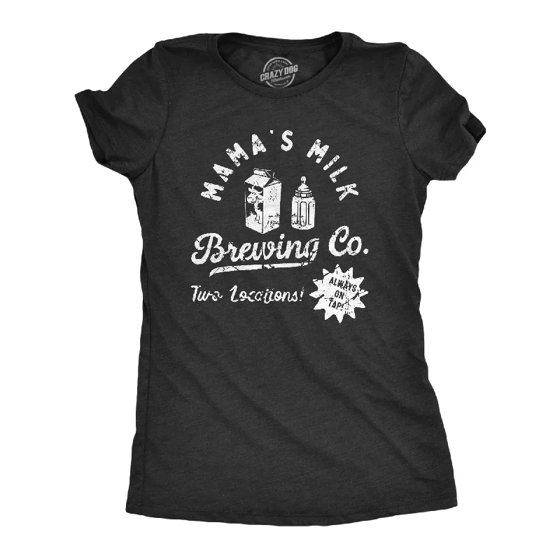 ladies gabardine vests-Womens Mamas Milk Brewing Co T Shirt Funny Breast Feeding Brewery Joke Tee For Ladies