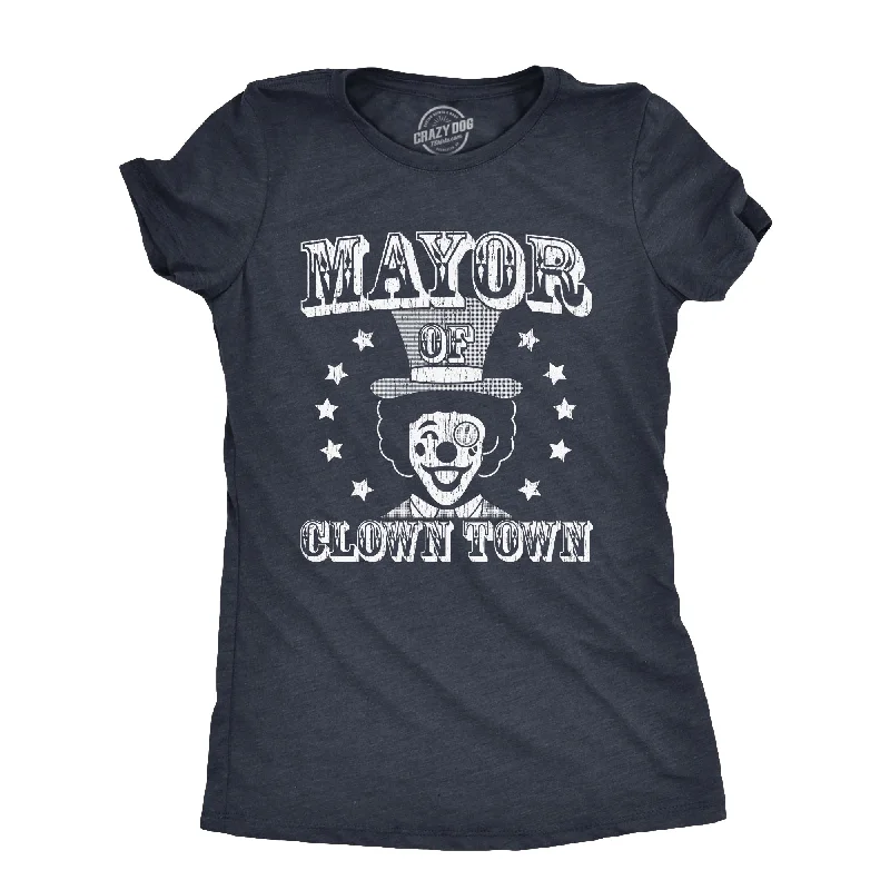 women’s tartan blouses-Womens Mayor Of Clown Town T Shirt Funny Circus Clowns Joke Tee For Ladies