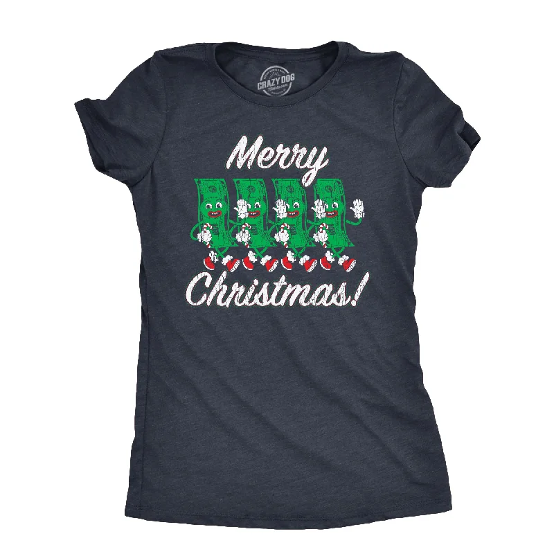 women’s shawl-neck sweaters-Womens Merry Christmas T Shirt Funny Retro Xmas Dollar Bills Cash Money Joke Tee For Ladies