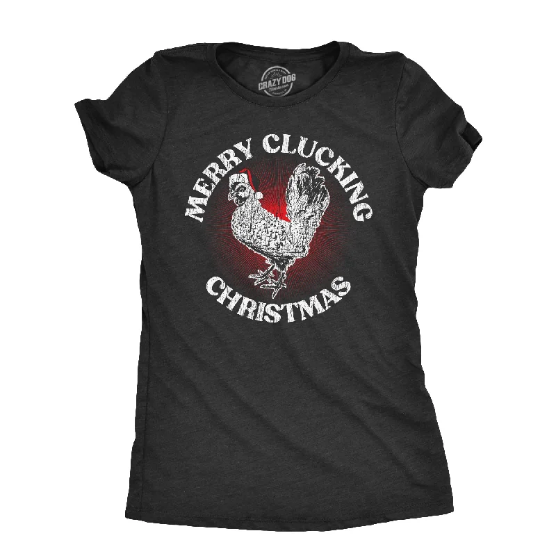 women’s aerobics tanks-Womens Merry Clucking Christmas T Shirt Funny Xmas Rooster Chicken Joke Tee For Ladies