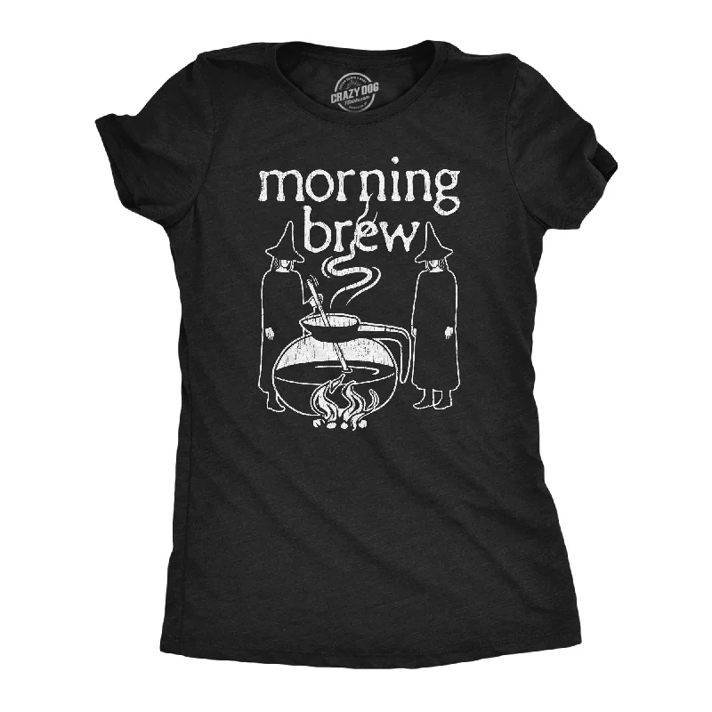 women’s textured pullovers-Womens Morning Brew T Shirt Funny Witch Potion Coffee Pot Joke Tee For Ladies