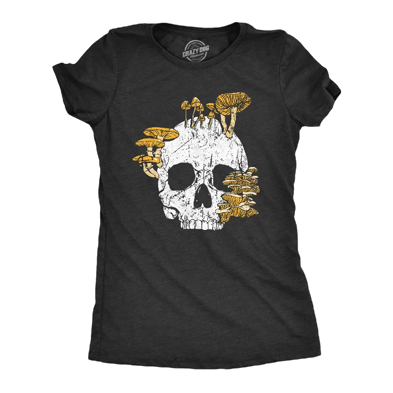 women’s fuzzy pullovers-Womens Mushroom Skull T Shirt Fuuny Cool Dead Decaying Skeleton Shrooms Tee For Ladies