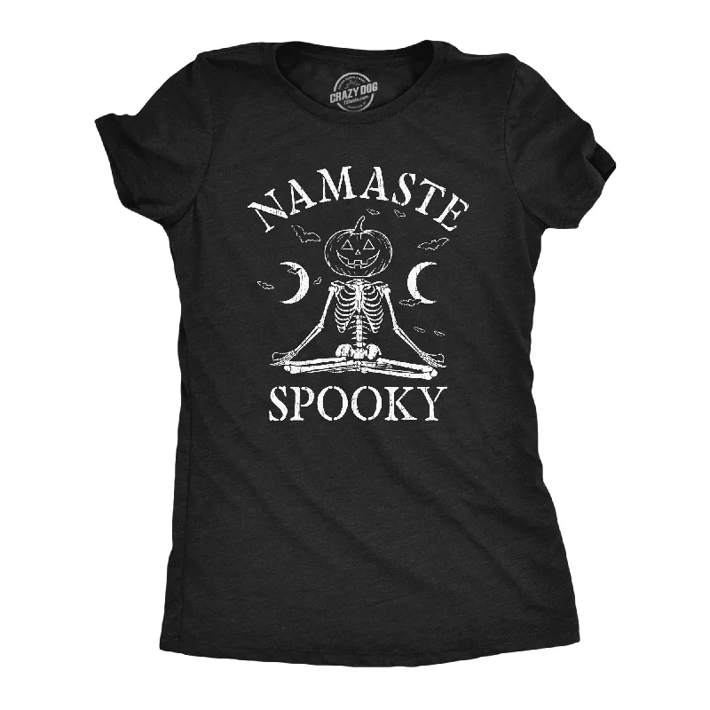 ladies tie-shoulder blouses-Womens Namaste Spooky T Shirt Funny Halloween Meditation Lovers Joke Tee For Ladies