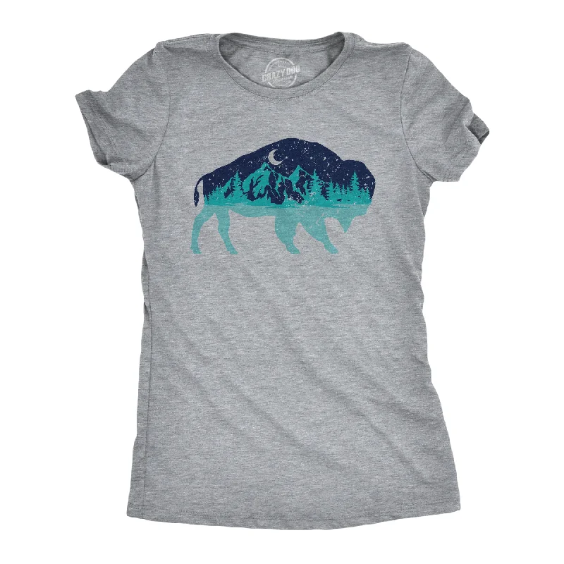 ladies brocade bombers-Womens Nature Bison T Shirt Funny Cool Outdoor Lovers Buffalo Tee For Ladies