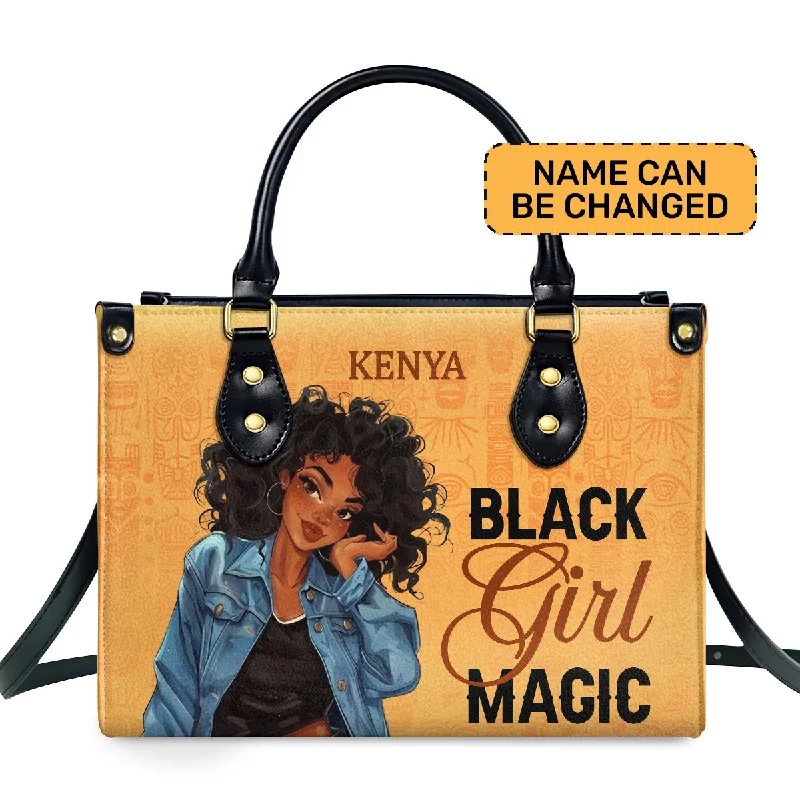 Ladies stylish purses-Black Girl Magic - Personalized Leather Handbag SBS01