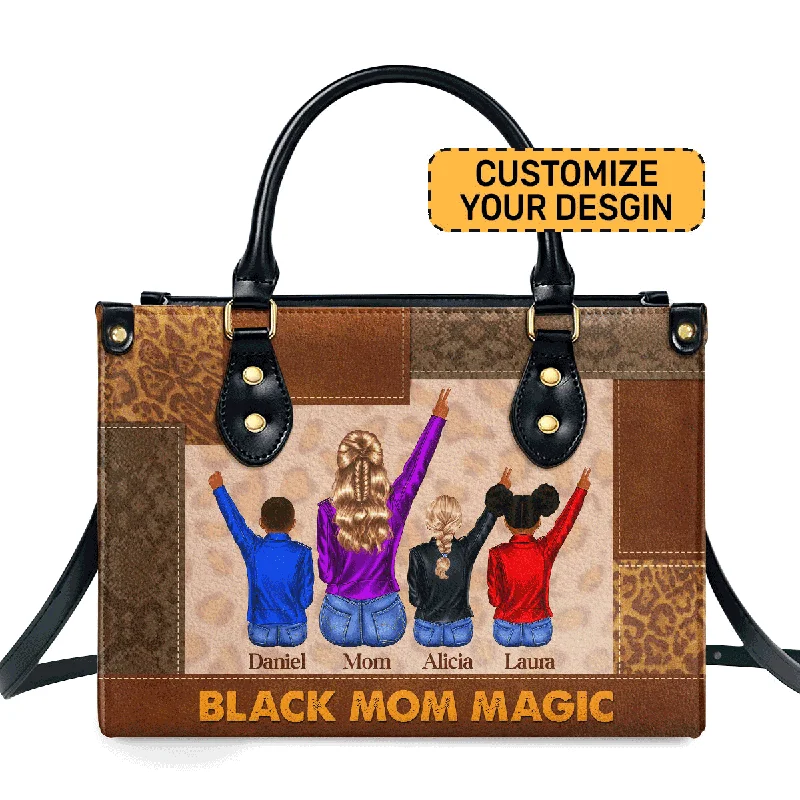 Women's vintage shoulder bags-Black Mom Magic - Personalized Leather Handbag STB210