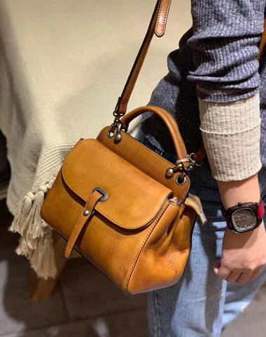 Female elegant satchels-Brown Vintage Ladies Leather Square Satchel Handbag Purse Red SHoulder Bag Side Bag for WOmen