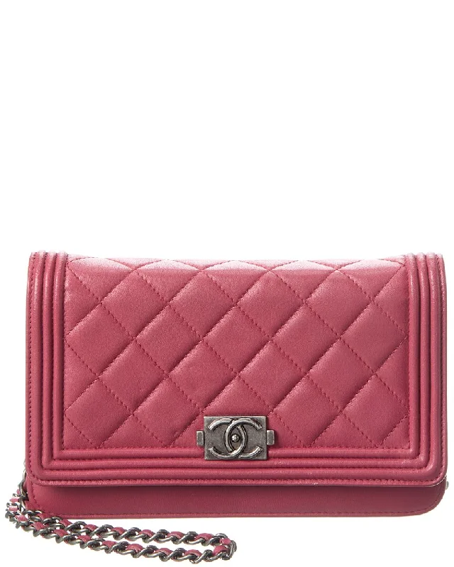 Women's embroidered satchels-Chanel Pink Quilted Lambskin Leather Small Boy Cro