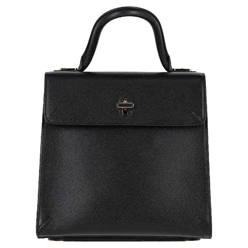 Women's vintage tote bags-Charlotte Olympia Bogart Top Handle Bag with Gloves in Black Leather