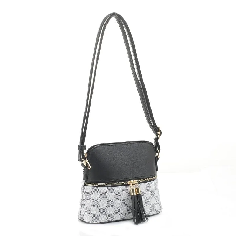 Female durable crossbody bags-CL6201 Checker Fashion Crossbody Bag with Tassel