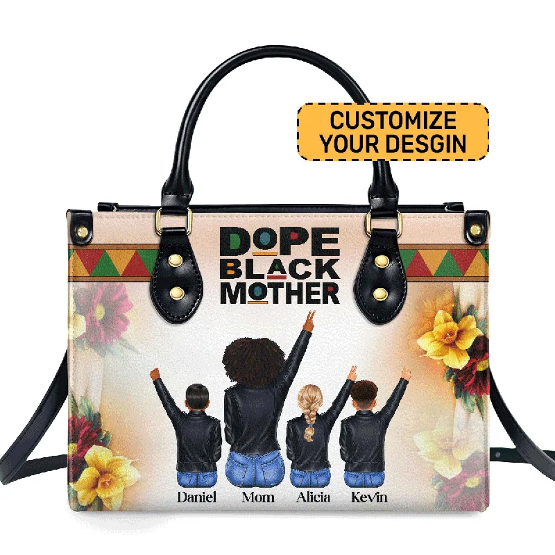 Women's vintage hobo bags-Dope Black Mom - Personalized Leather Handbag STB208