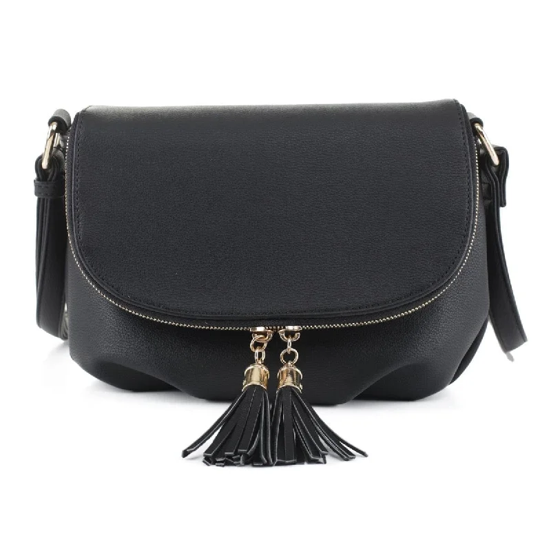 Ladies trendy purses-EM1352 Monogammable Fold-Over Crossbody w/ Tassels