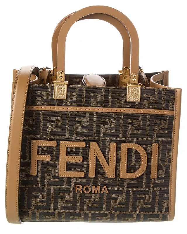 Female chic sling bags-FENDI Sunshine Small FF Jacquard & Leather Tote