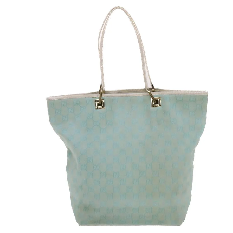 Women's chain shoulder bags-GUCCI GG Canvas Tote Bag Light Blue White Auth 50181