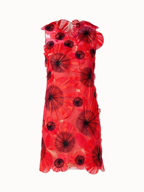 Women's straw handbags-Short Sheath Dress with Allover Poppy Organza Flowers