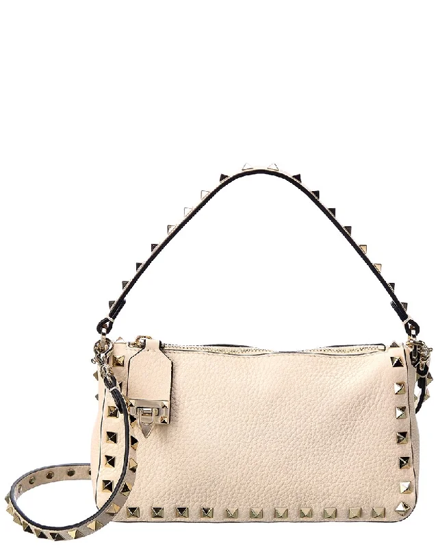 Ladies premium hobo bags-Valentino Rockstud Small Grainy Leather Crossbody