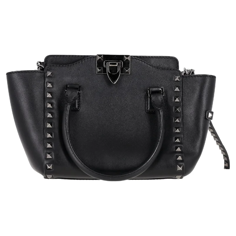 Ladies stylish purses-Valentino Small Rockstud Tote in Black Leather