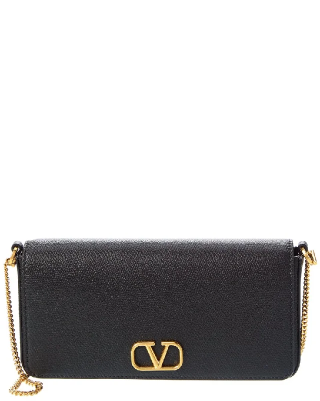 Women's chain detail crossbody bags-Valentino VLogo Leather Crossbody