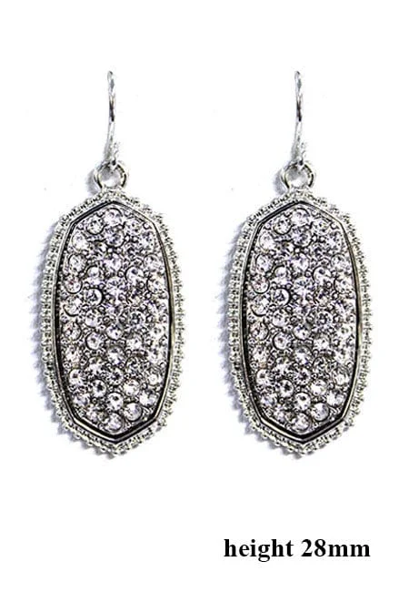 Ladies premium crossbody bags-VE1550 Pave Rhinestone Oval Hexagon Drop Earrings