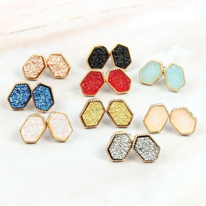 Female elegant hobo bags-VE2334 Peggy Druzy Hexagon Post Earrings