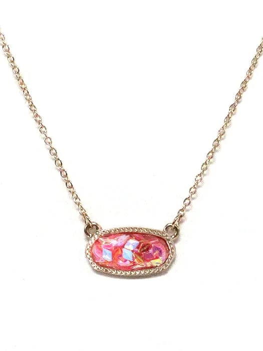 Women's floral purses-VNE1233 Gemstone Oval Pendant Necklace