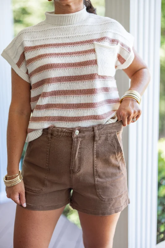 women’s hybrid vests-Fall Daze Brown Denim Shorts