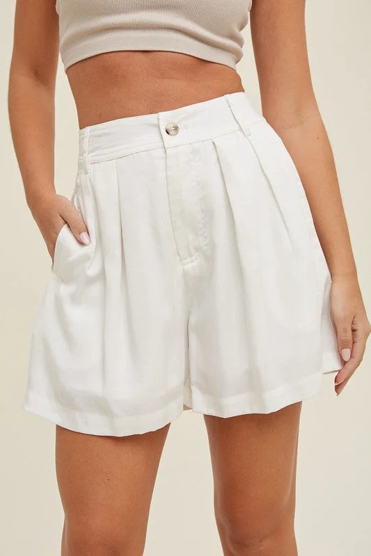 women’s eyelet camis-Boardwalk Bliss Cream Pleated Shorts