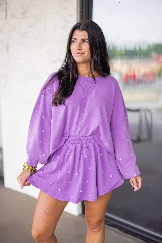 female tropical kaftans-Pearl Dreaming Washed Purple Embellished Skort