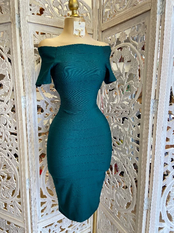 ladies raffia sandals-Emeald Green Bandage Dress