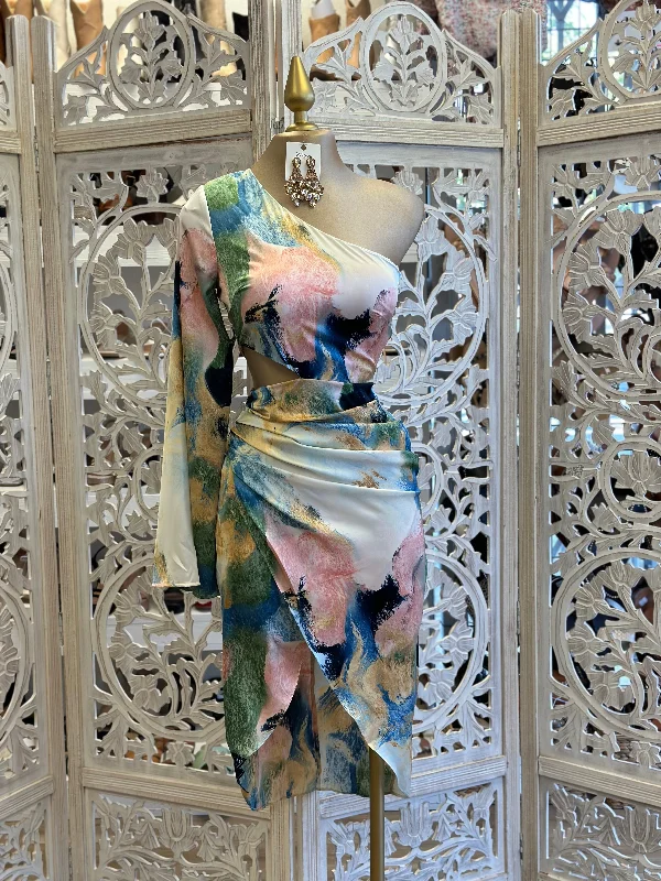 female tropical kaftans-One Sleeve Tie Dye Dress