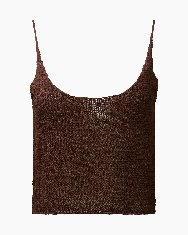 female corduroy jackets-Textured Linen Sweater Scoop Tank | Coffee