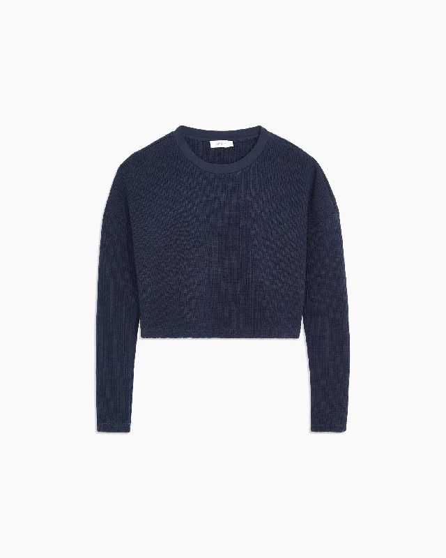 women’s smocked camis-Waffle Knit Crewneck | Deep Navy