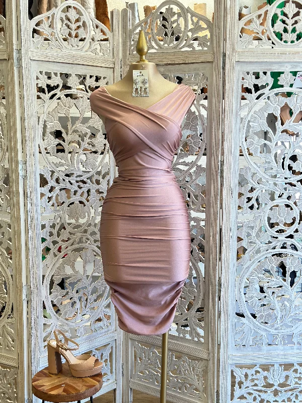 women’s relaxed joggers-Rose Gold Wrapped Scrunched Dress