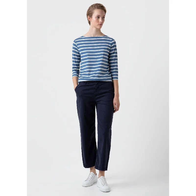 female satin-trim tops-Boat Neck T-shirt | Women | Bluestone x Ecru Breton Stripe