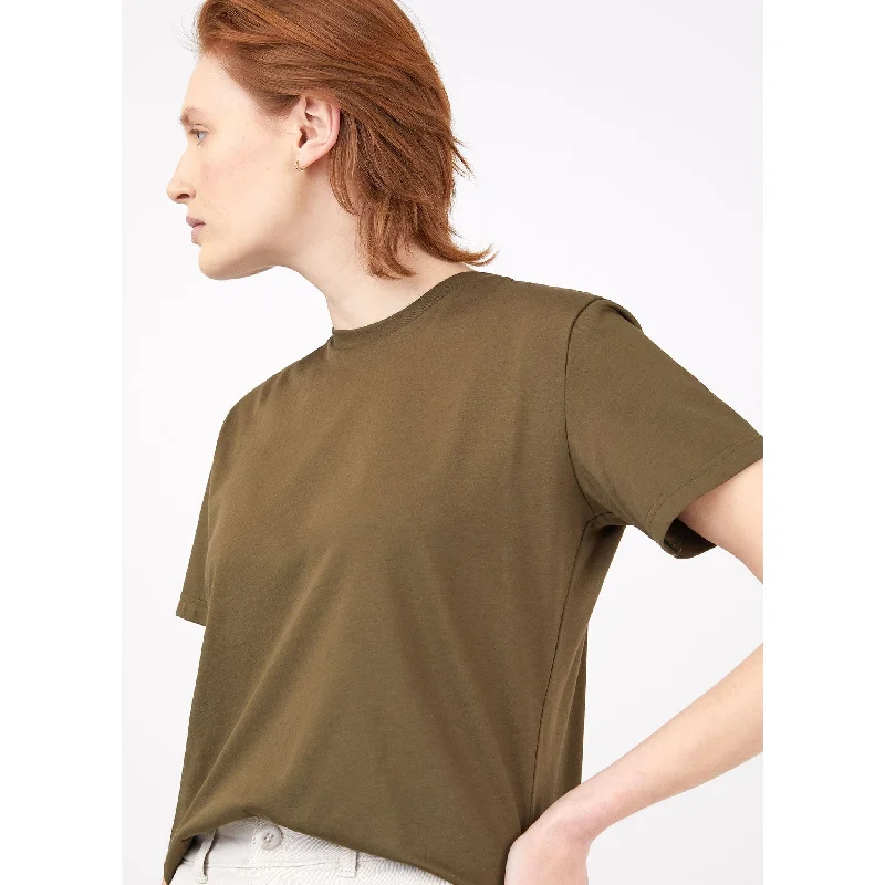 female pearl-embellished tops-Boy Fit T-shirt | Women | Dark Moss